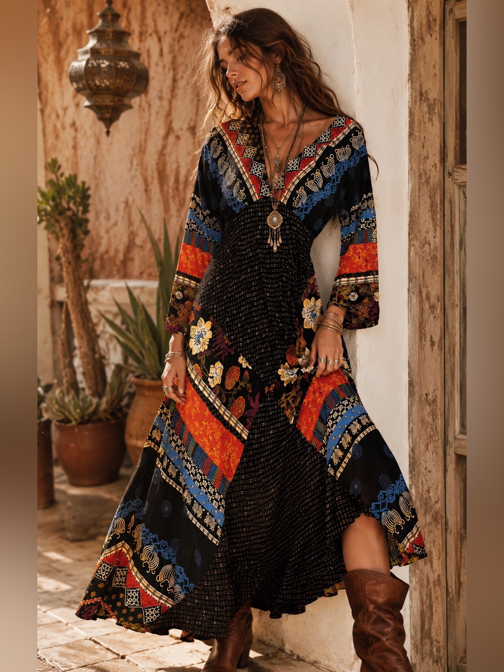 Carole Little Vintage 80s Patchwork Cotton Gauze Boho Maxi Dress Size 8